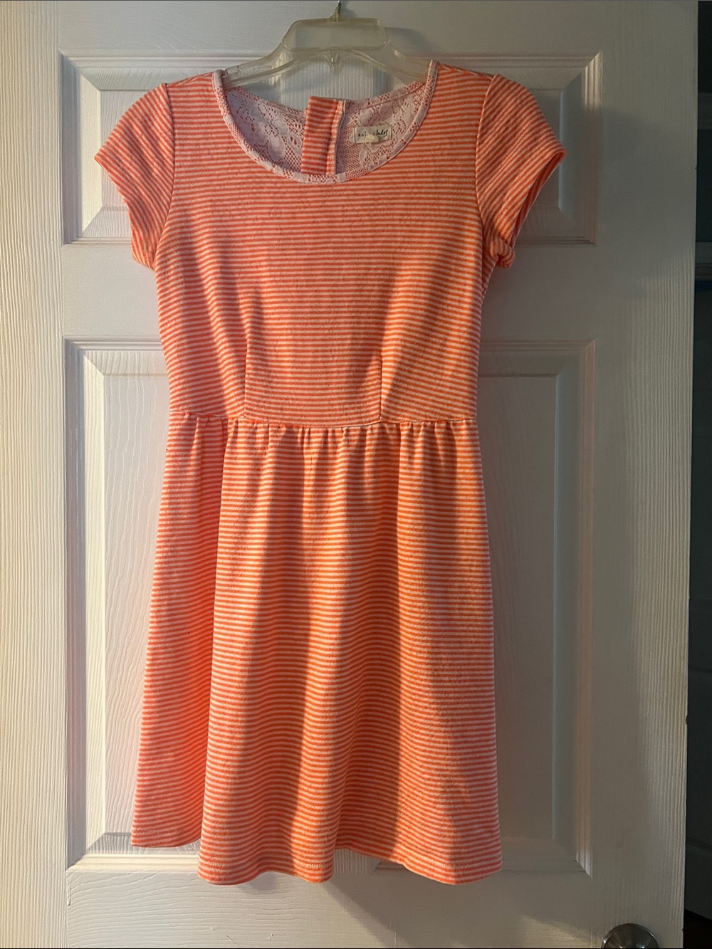 Girls' Striped Coral Pink Cap-Sleeve Dress